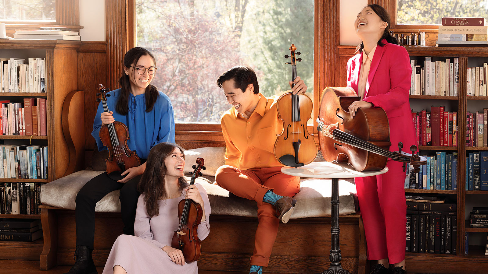 Rasa String Quartet performing folk-classical crossover in an intimate Ogden venue